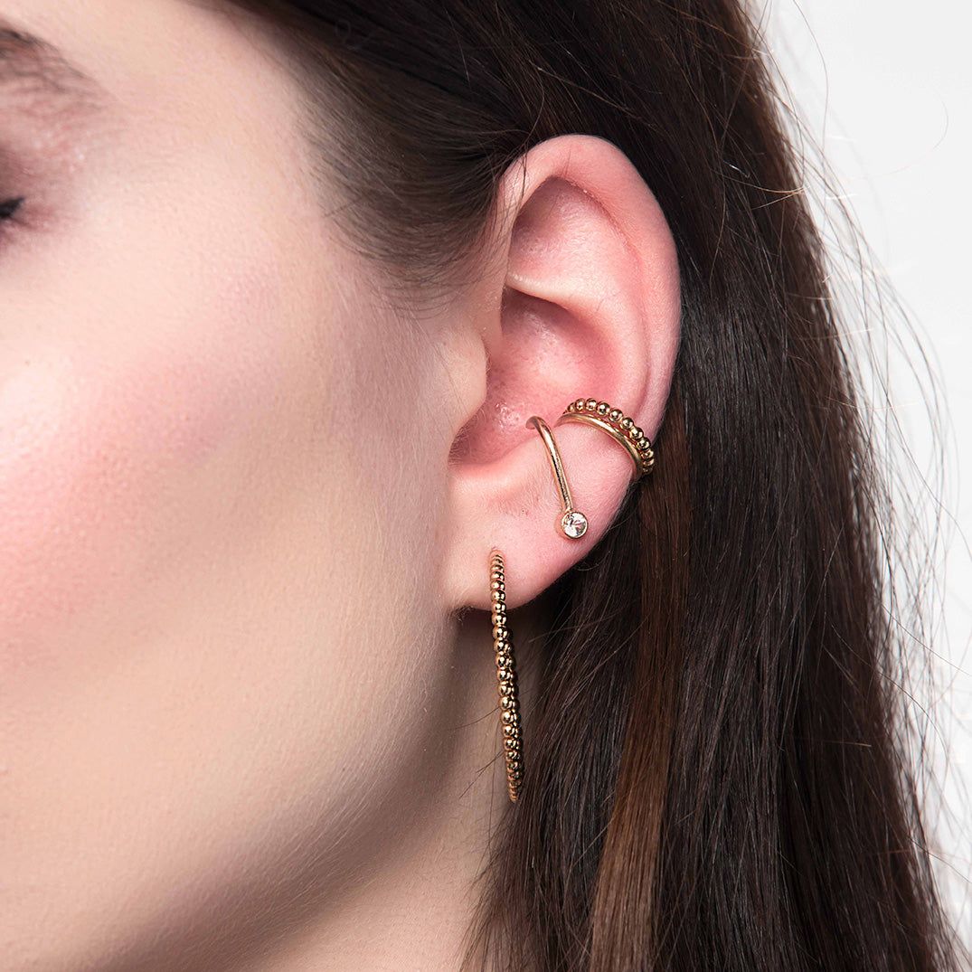 Beaded Ear Cuff Cartilage Hoop Earrings - Gold Plated