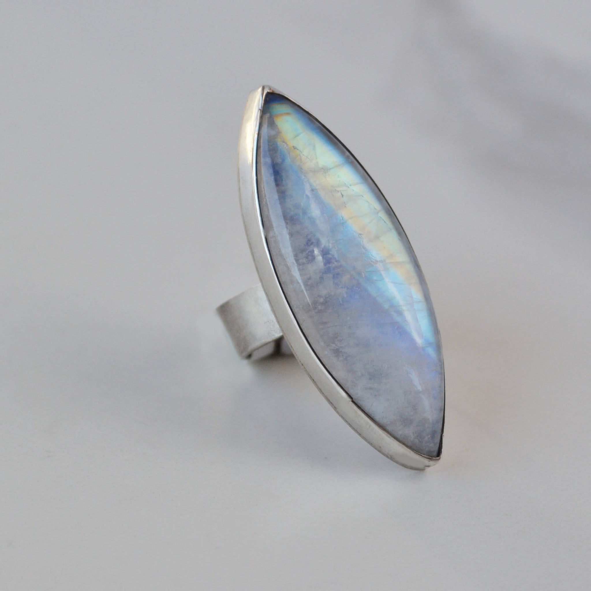 Marquise Rainbow Moonstone Sterling Silver Ring, One of a Kind - Glamrocks